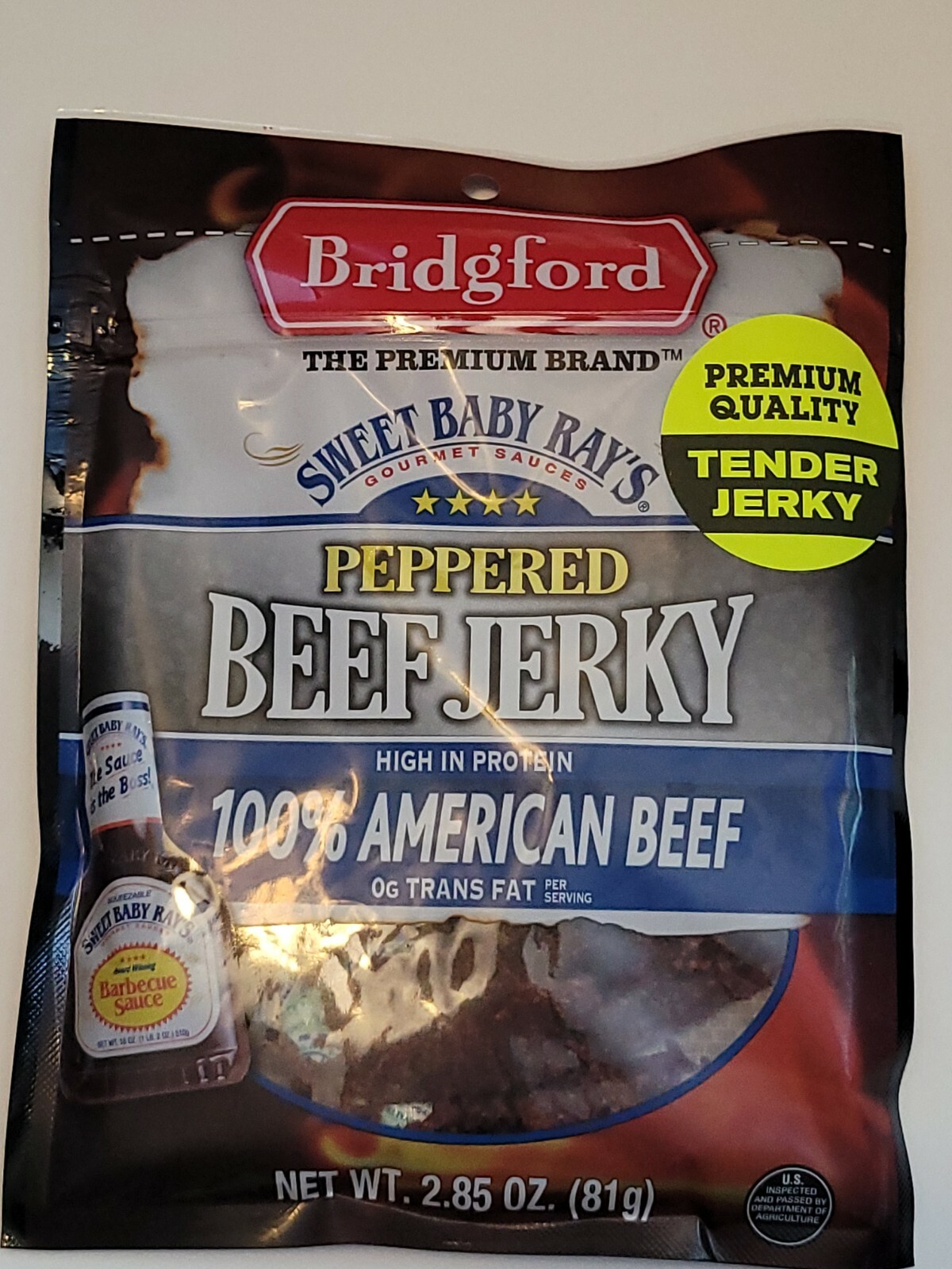 Bridgford Sweet Baby Ray’s Beef Jerky Peppered 2.85 oz Bag