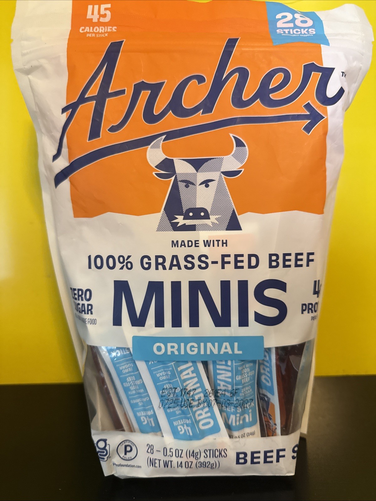 Country Archer Grass Fed Beef Sticks 28 count MINIS Original Flavor 14 Ounce Bag