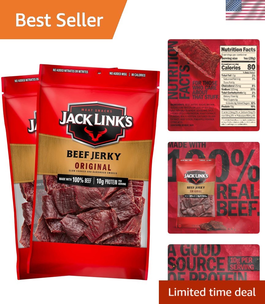 Flavorful Beef Jerky – 18oz Total, 10g Protein in 2 Convenient Bags