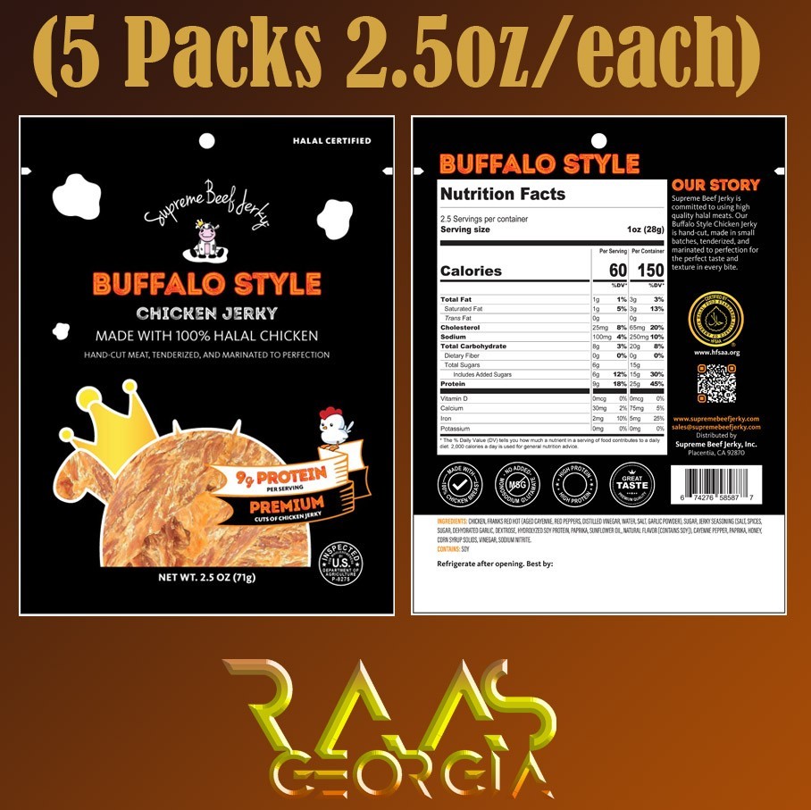 5-Pack Halal Supreme Beef Jerky- 2.5 oz/each- Select from 7 Flavors!