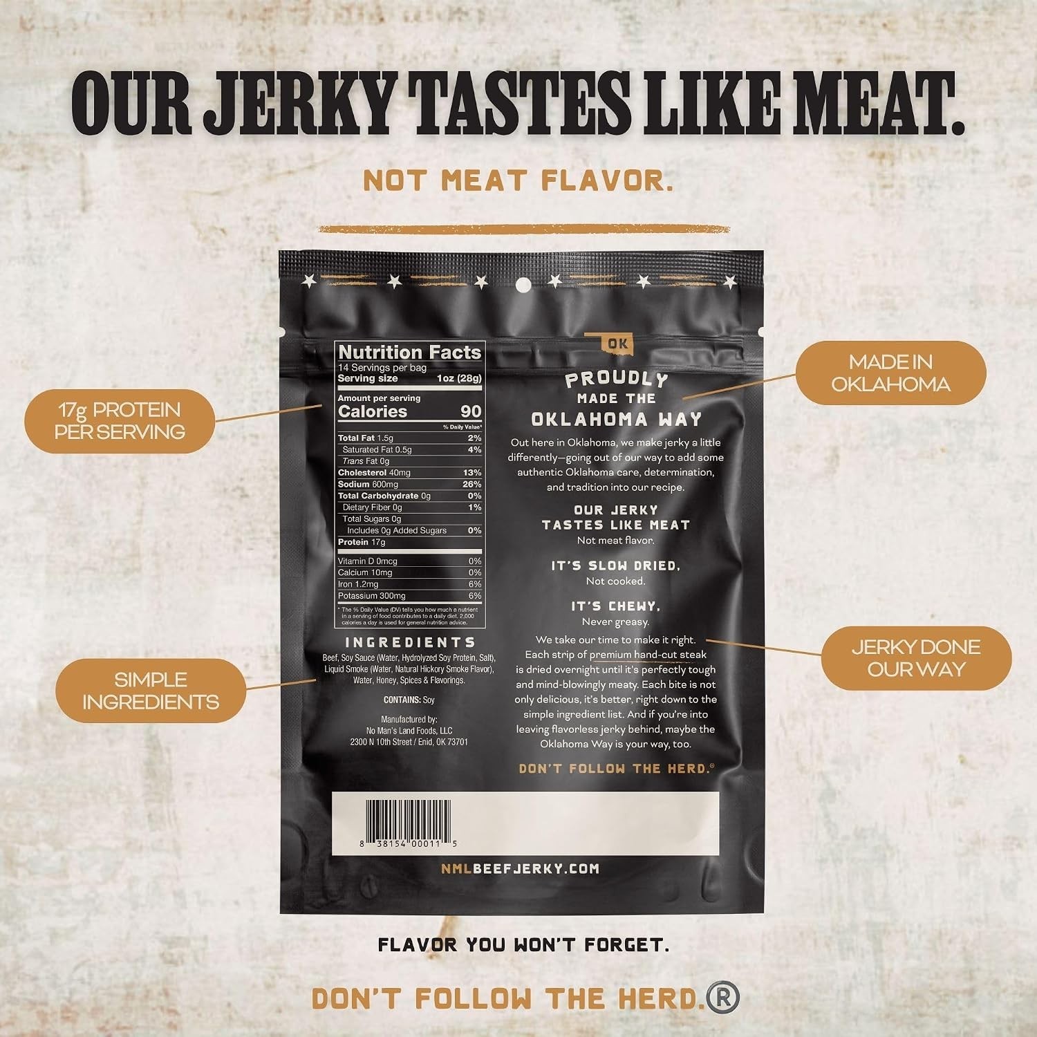Beef Jerky 14oz Mild – Slow-Dried, 17g Protein, Gluten Free