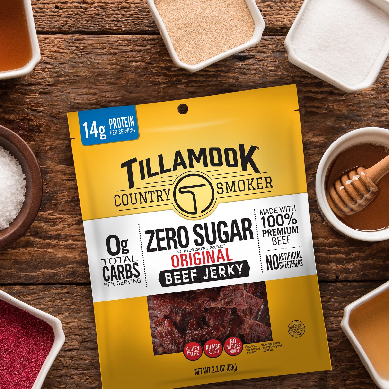Tillamook Country Smoker Zero Sugar Original Beef Jerky Sticks, 6.5 Oz, 14g P…