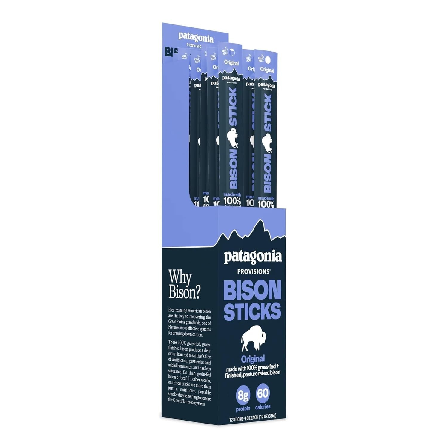 Bison Protein Snack Sticks Original Flavor 12 Pack Grass Fed Meat Jerky