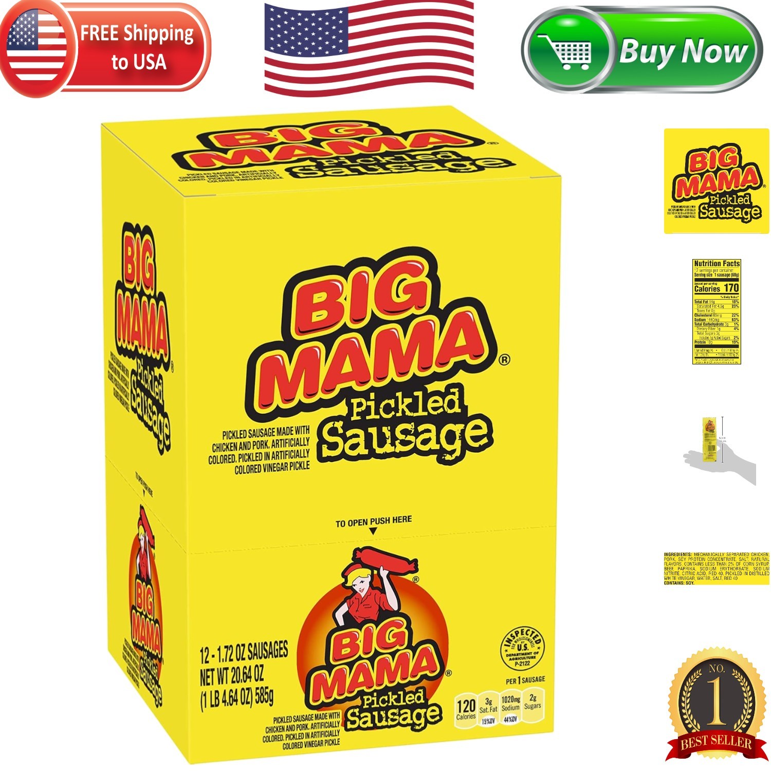 Protein-Rich Big Mama Pickled Sausages, 2.4 Oz (12 Pack) – Guilt-Free Indulgence