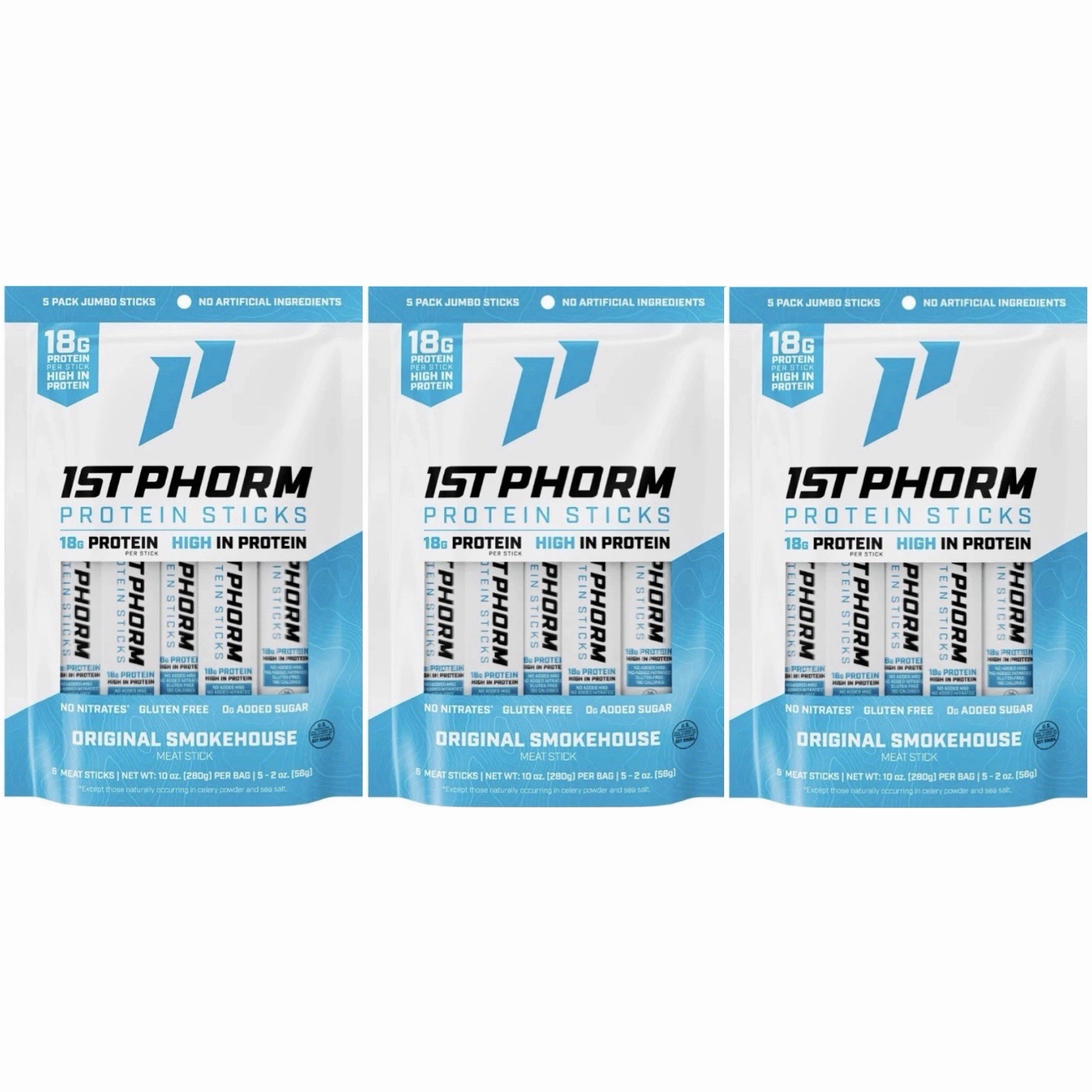 1st Phorm Original Smokehouse High Protein 18g Lean Beef & Pork Meat Sticks 15ct