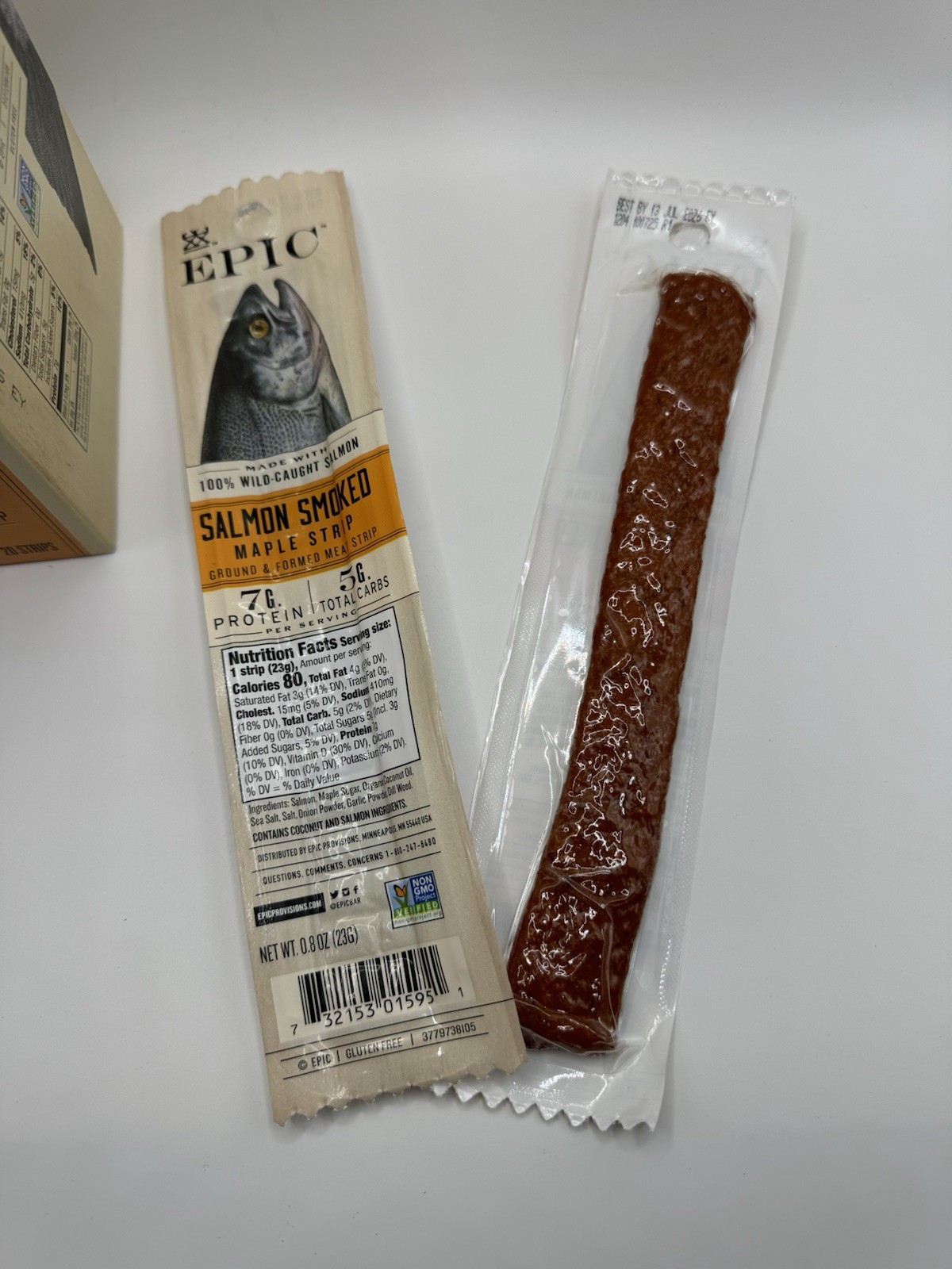 Epic Wild Caught Salmon Jerky Protein Snack Strips 20 Count 0.8oz Gluten Free