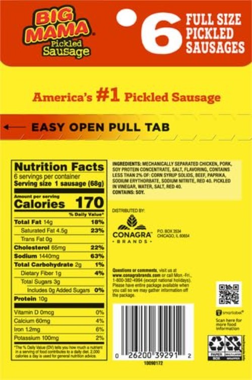 Big Mama Pickled Sausages 2.4oz 6 Pack – Low Carb Protein Snack Delight
