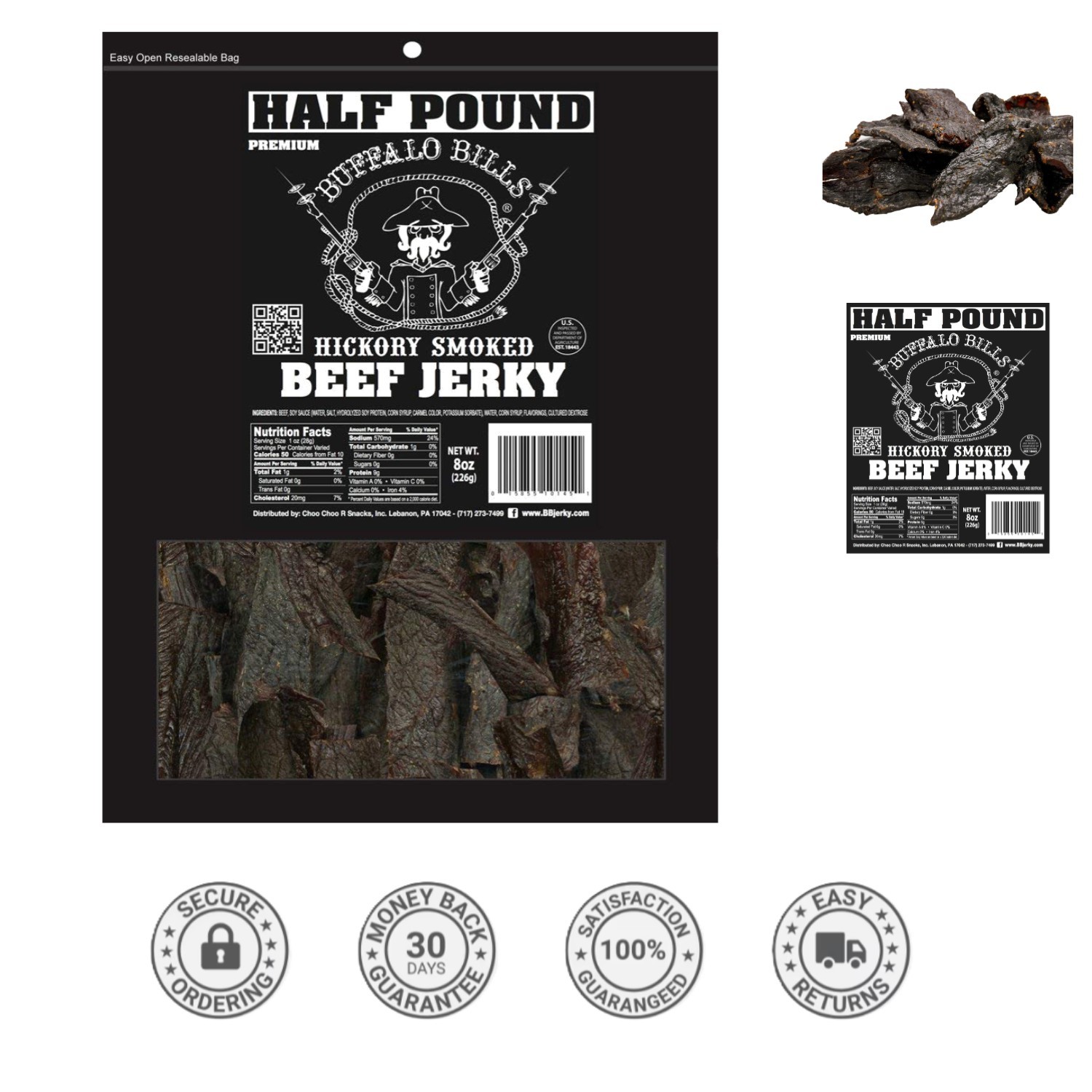 USA-Made 8oz Hickory Smoked Beef Jerky – Flavorful Low-Carb Snack for All Ages