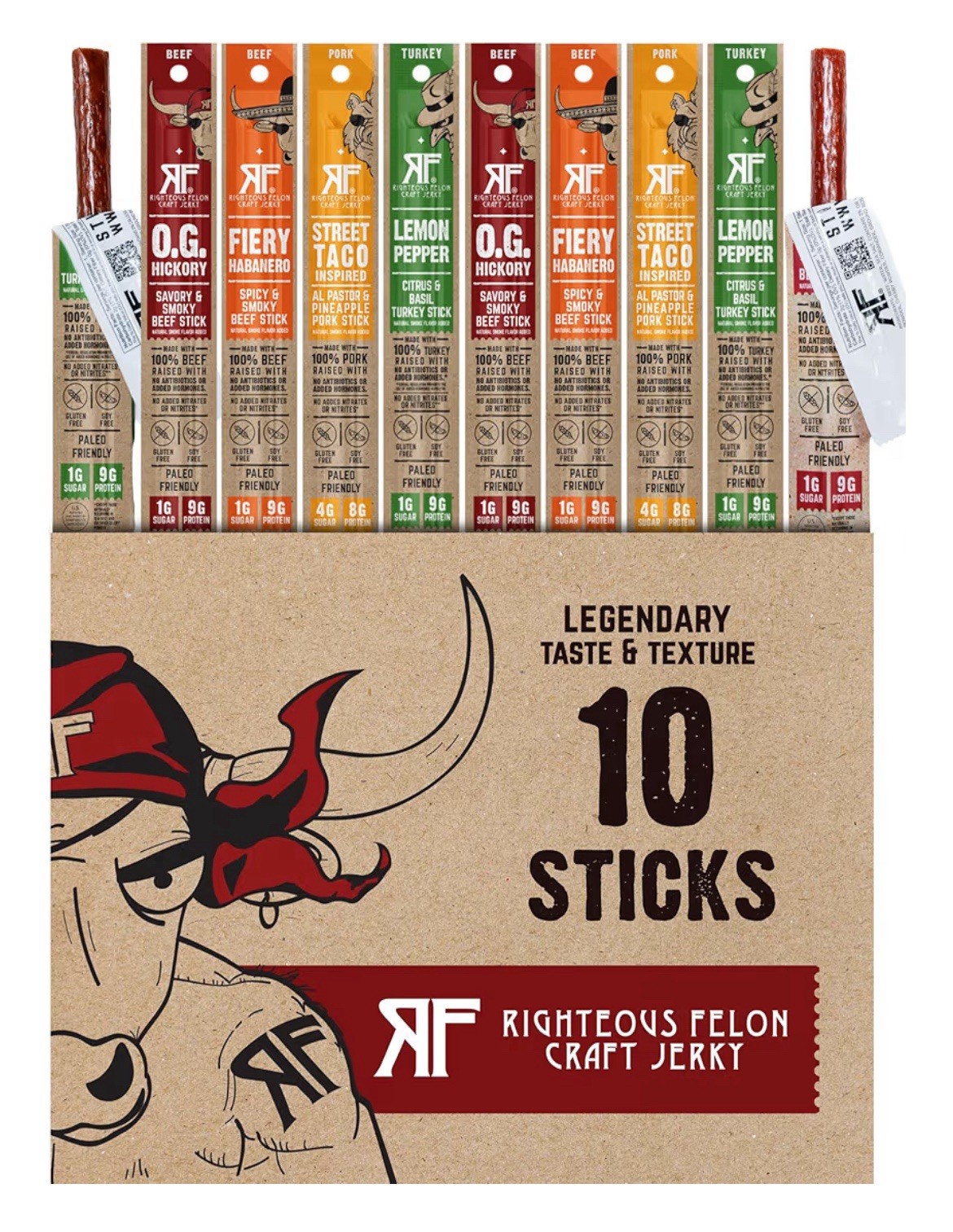 (10 Pack) Righteous Felon – Variety Pack – Premium Jerky Meat Sticks