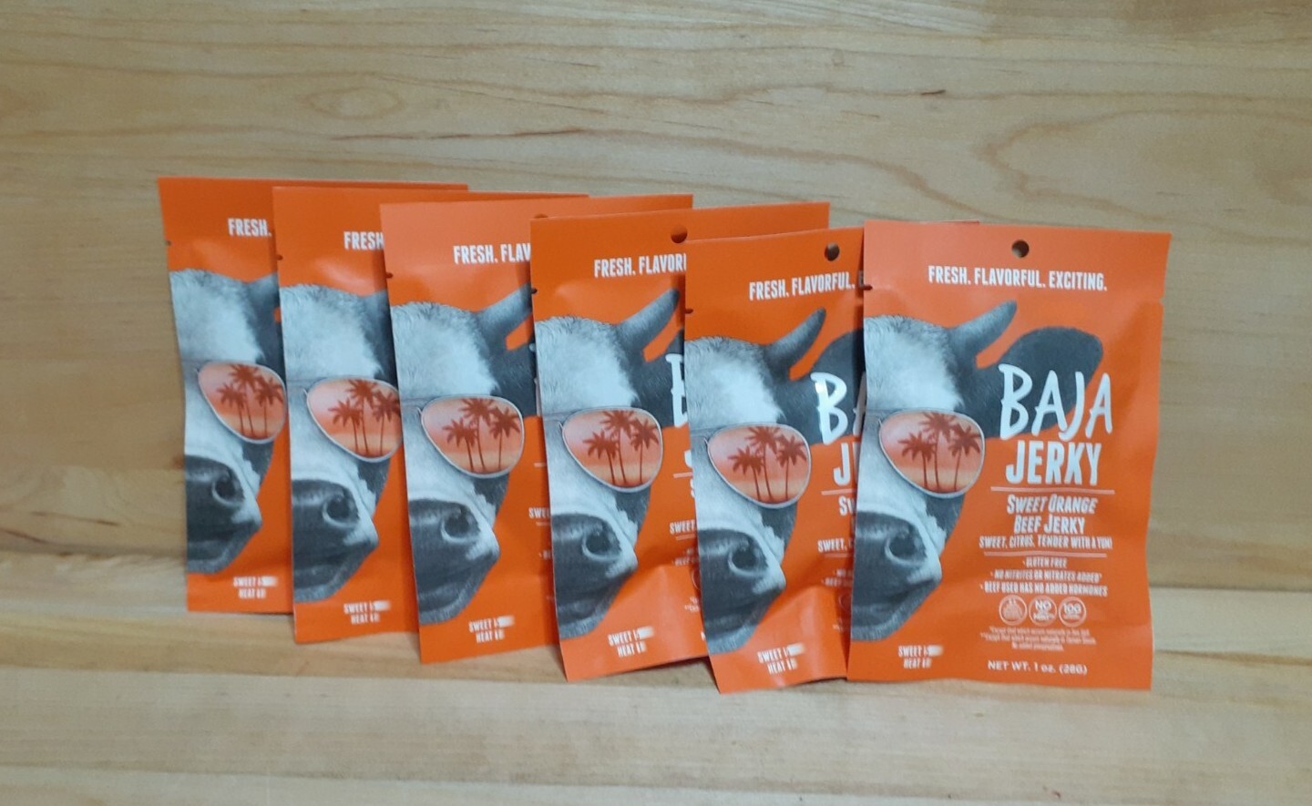6PK: Baja Jerky Beef Jerky Sweet Orange 1oz SWEET & HEAT!! NO MSG/ PRESERVATIVES