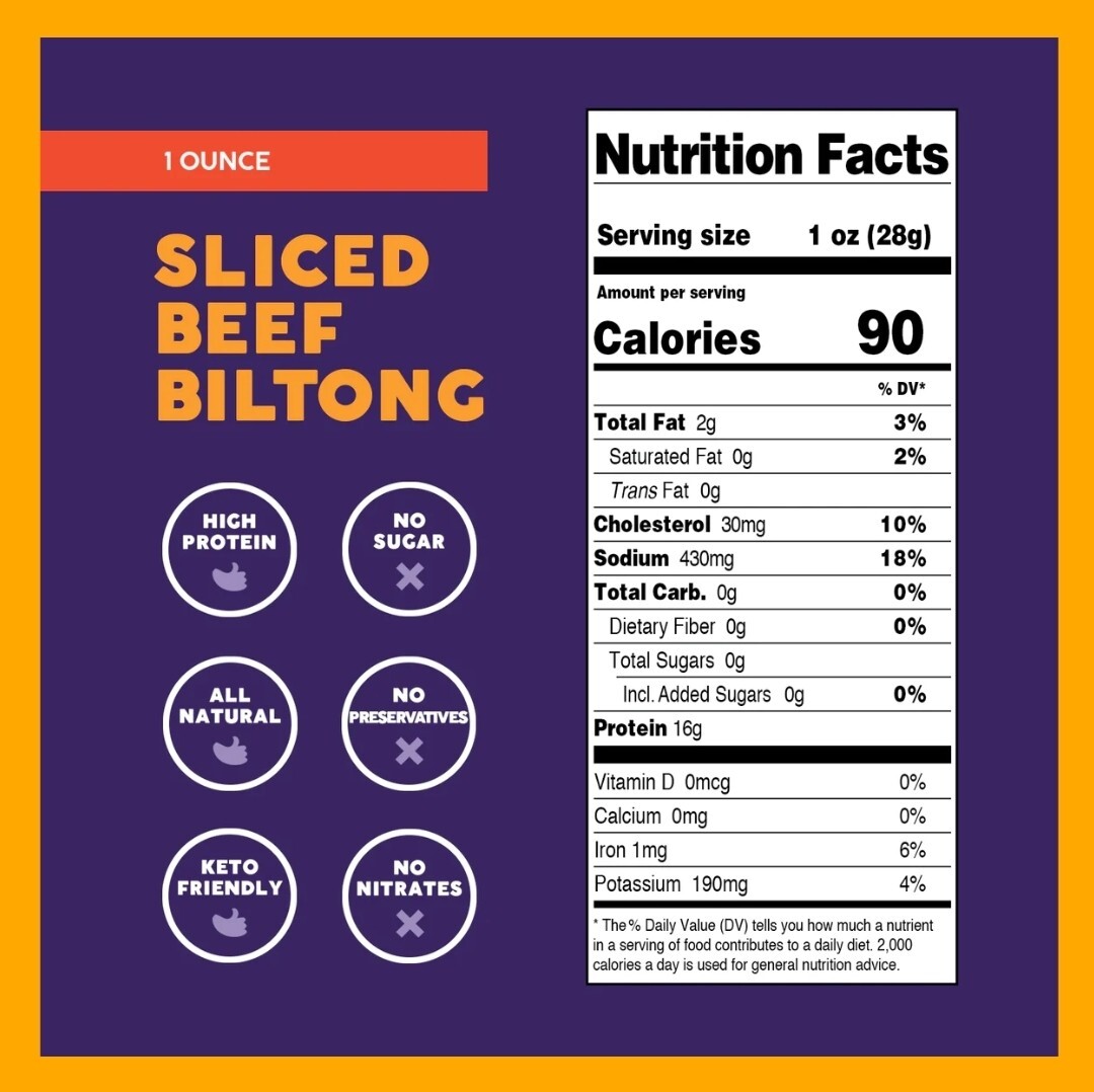 Stryve BILTONG Spicy Peri Peri 100% All Natural Beef W/ 16g Protein Steak Jerkey