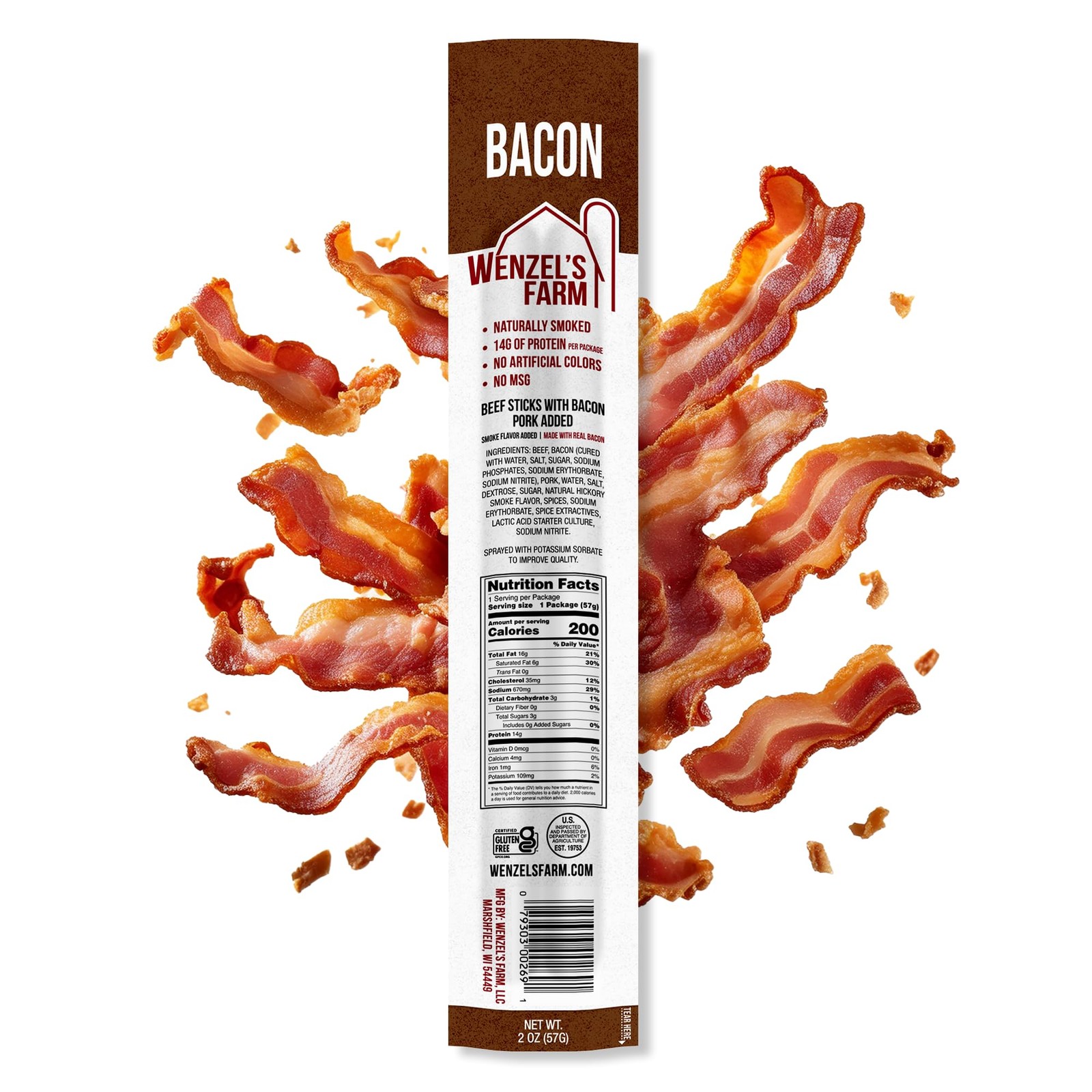 Wenzel’s Farm Bacon and Beef Snack Sticks │Snack Sticks │ Flavorful, Naturall…