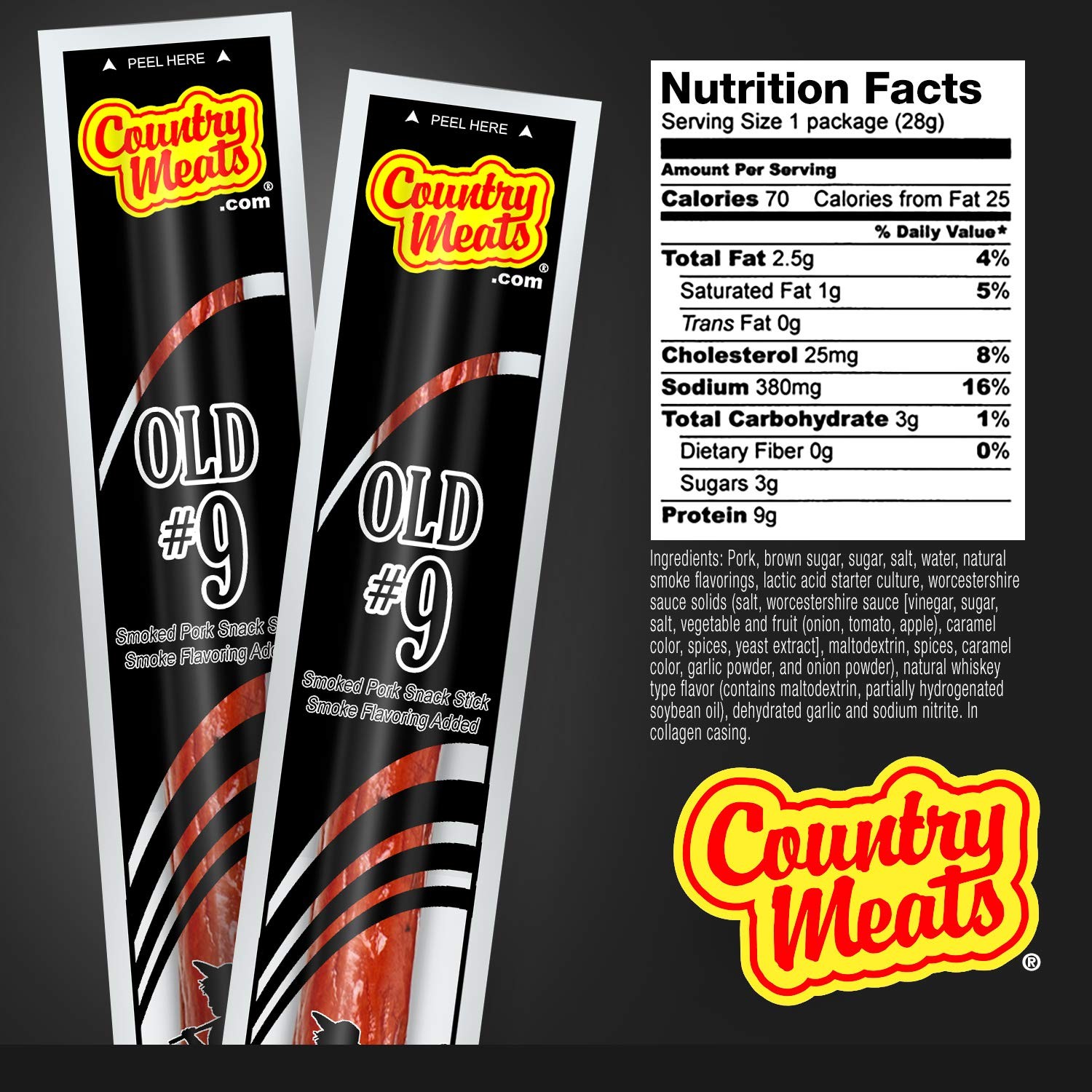 Country Meats, Meat Sticks, USDA Certified, 0 Trans Fat, 1 Ounce (Pack of 10)