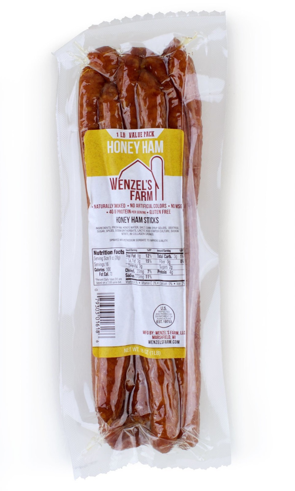 Honey Ham Sticks Naturally Smoked High Protein Low Carb 1lb Bulk Pack Healthy Sn