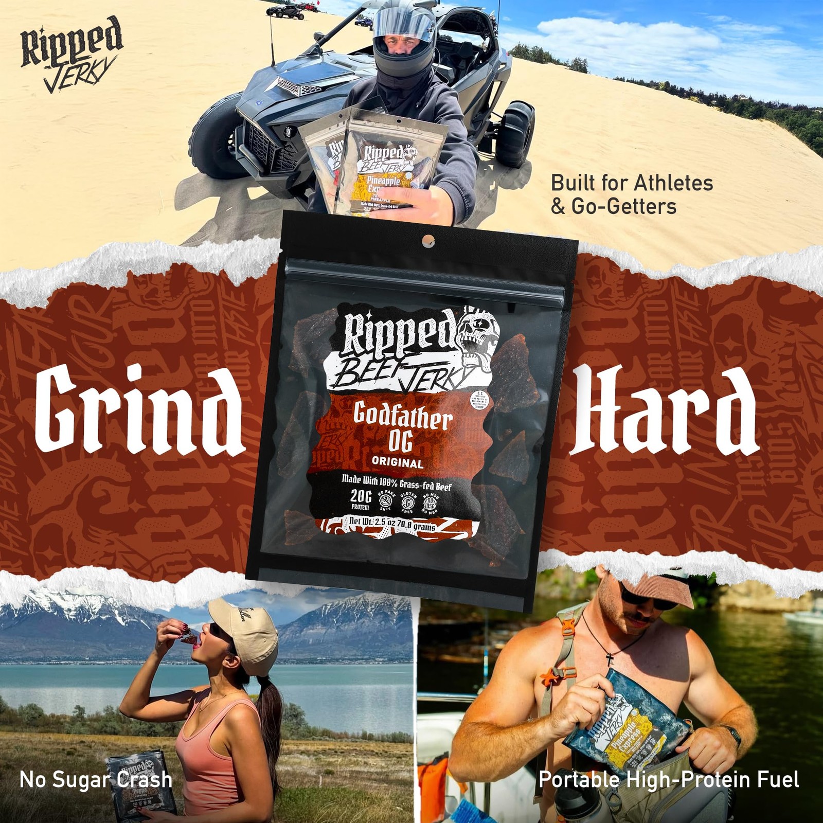 Ripped Beef Jerky – 100 Grass Fed Beef, 20g Protein, Real Ingredients, Gluten…