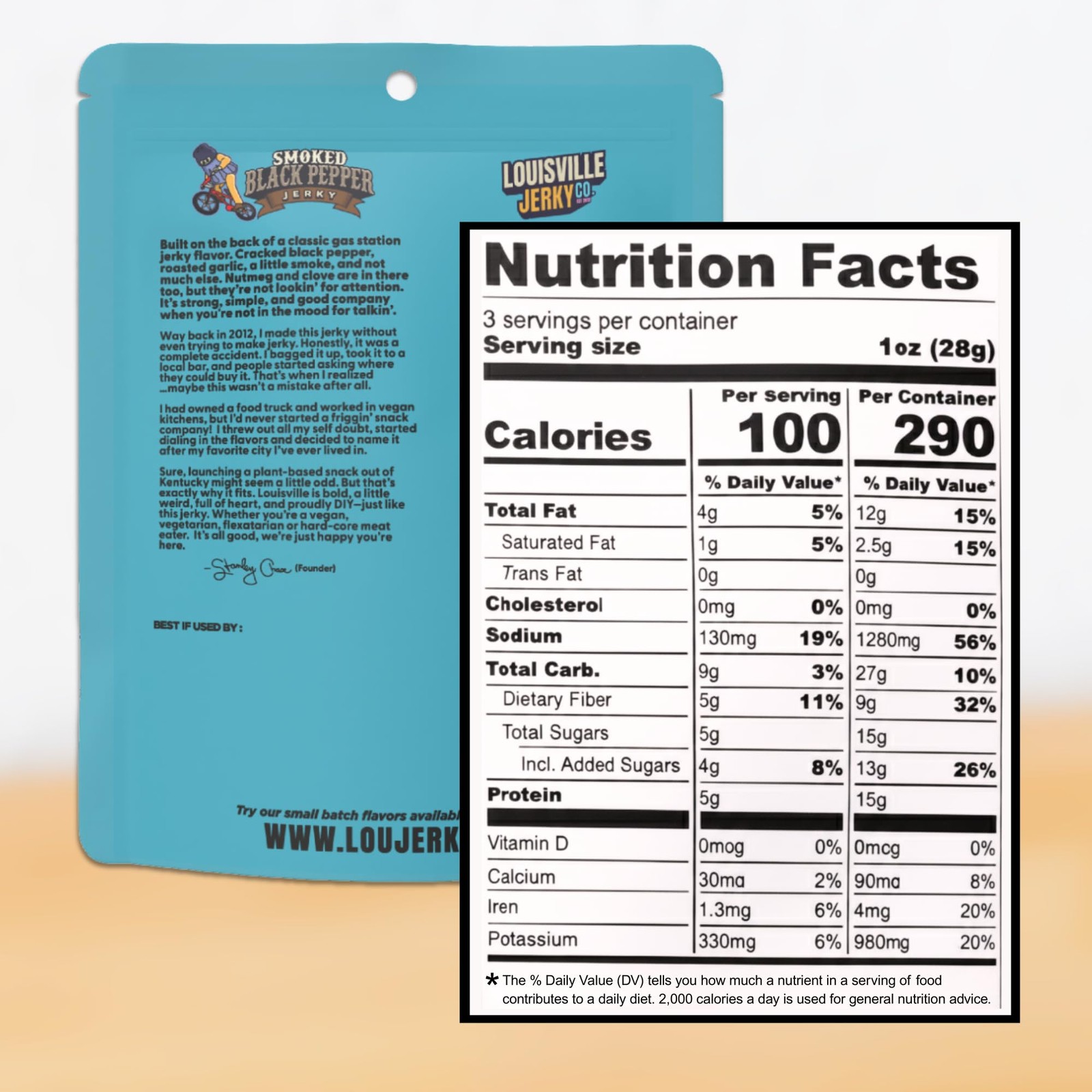Louisville Jerky Co. Smoked Black Pepper Plant Based Jerky, Vegan Protein Sna…