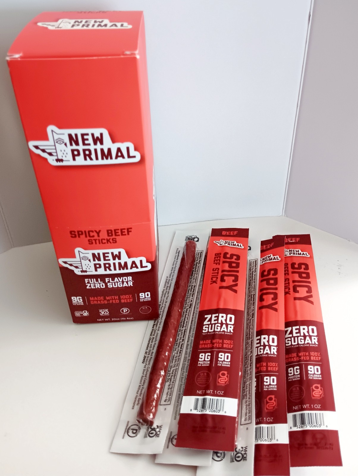 20 NEW PRIMAL 1 oz Spicy Grass Fed Beef Sticks ~Zero Sugar~9g Protein BB 5/22/27