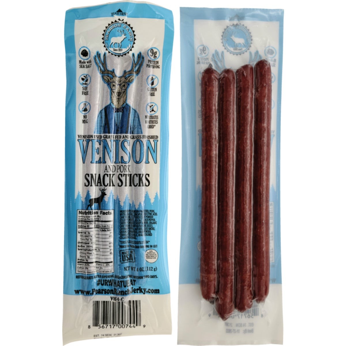 Pearson Ranch Jerky 4 Oz. Venison Hickory Multi-Pack Snack Stick Jerky Pack of 6
