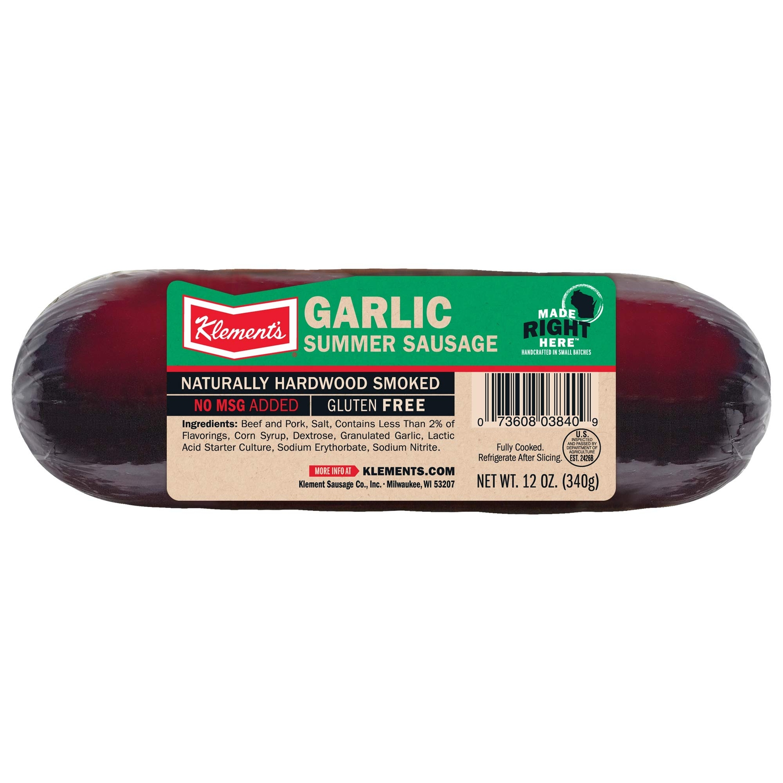 Klement’s Garlic Summer Sausage, 12 Ounce