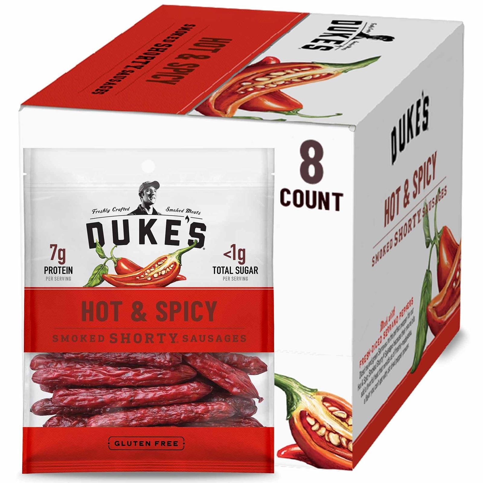 Duke’s Pork Hot & Spicy Smoked Shorty Sausages 7g Protein Per Serving Father’s