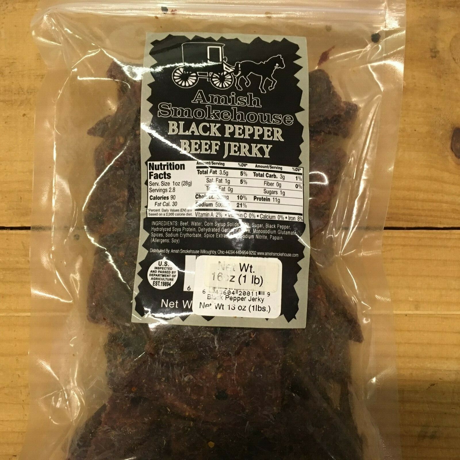 Amish Smokehouse Beef Jerky, 16oz Bulk Bag, Black Pepper