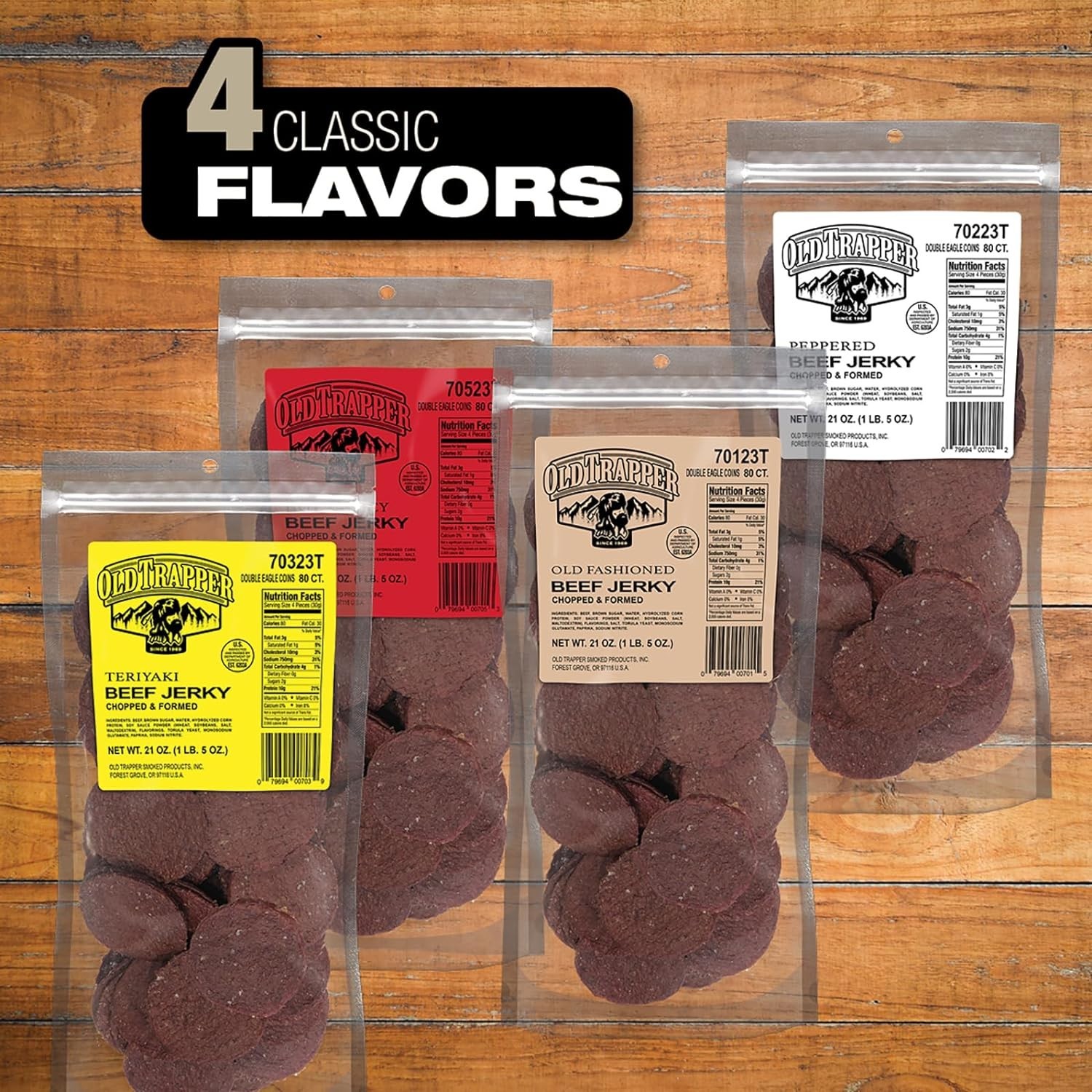 Old Trapper BEEF JERKY ROUNDS 80 ct variety pack REFILL 1.3 Pounds Double Eagle