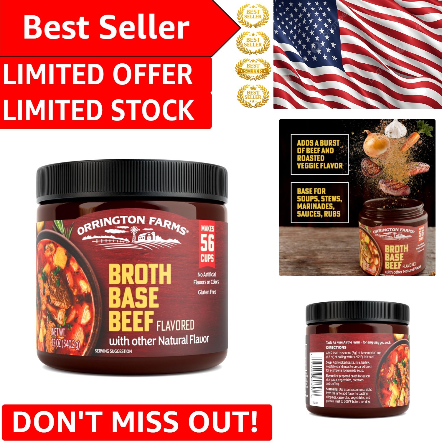 Savory Beef Flavored Broth Base – Granulated Bouillon, 12 oz Gluten-Free