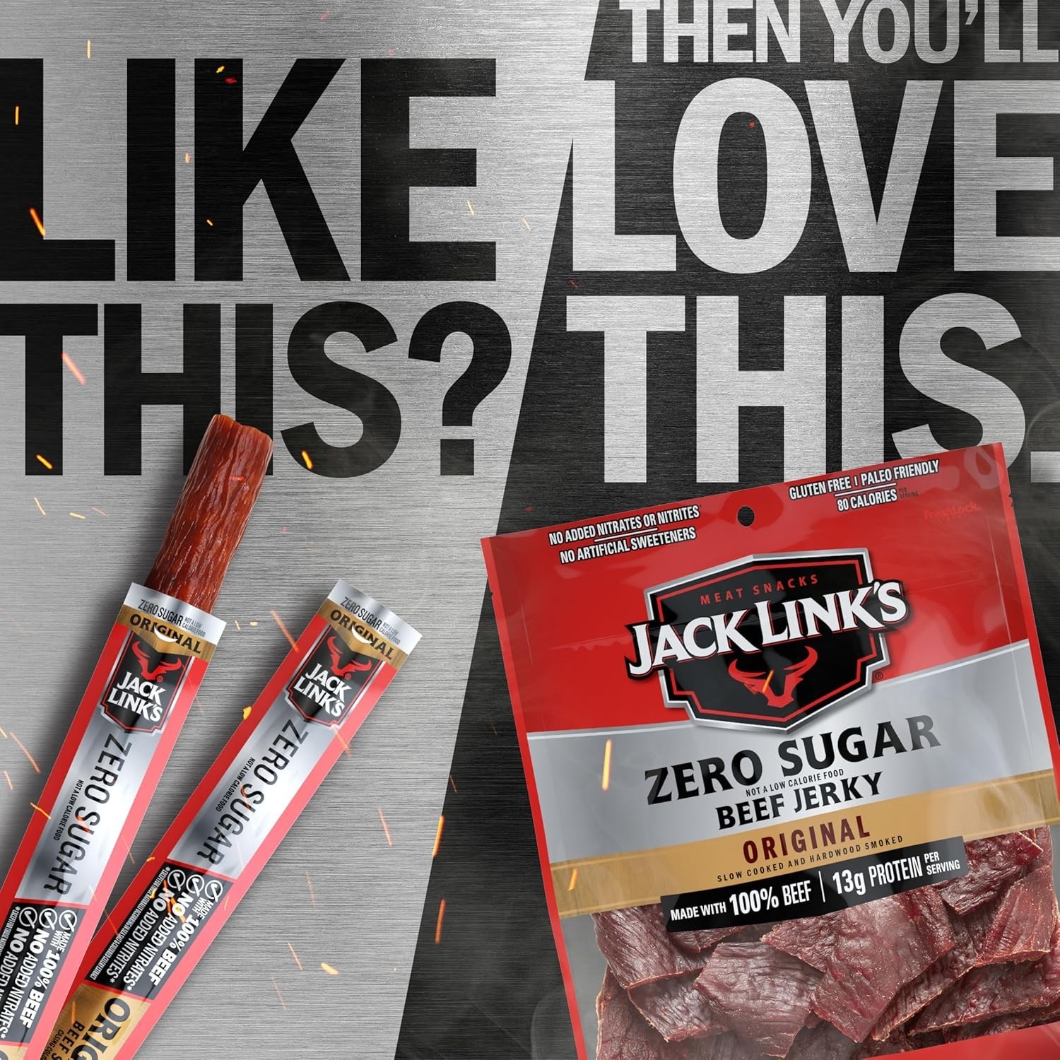 Beef Sticks Original Zero Sugar 0.92oz 20ct 100% Beef Keto Paleo Snack