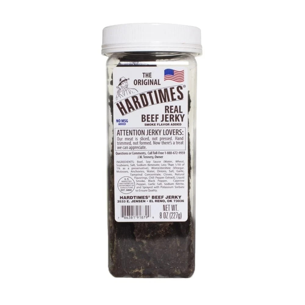 Hard Times 8oz Jar Original Real Beef Jerky Sliced Hand Trimmed Dry Tough Jerky