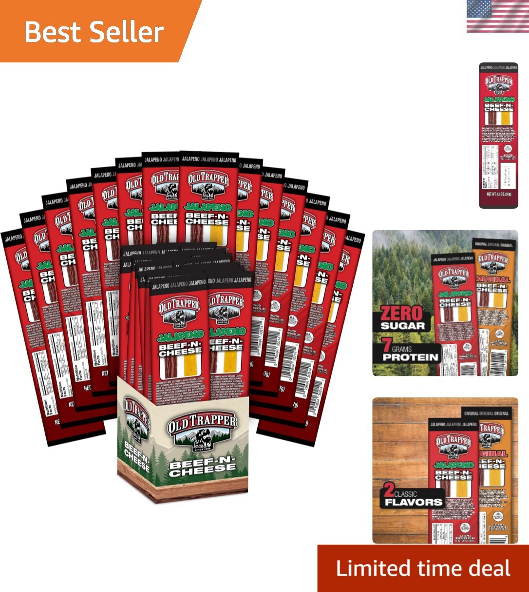 Jalapeño Flavored Beef Sticks – 14 Individual Snacks, 1.3oz Each for Lunchboxes
