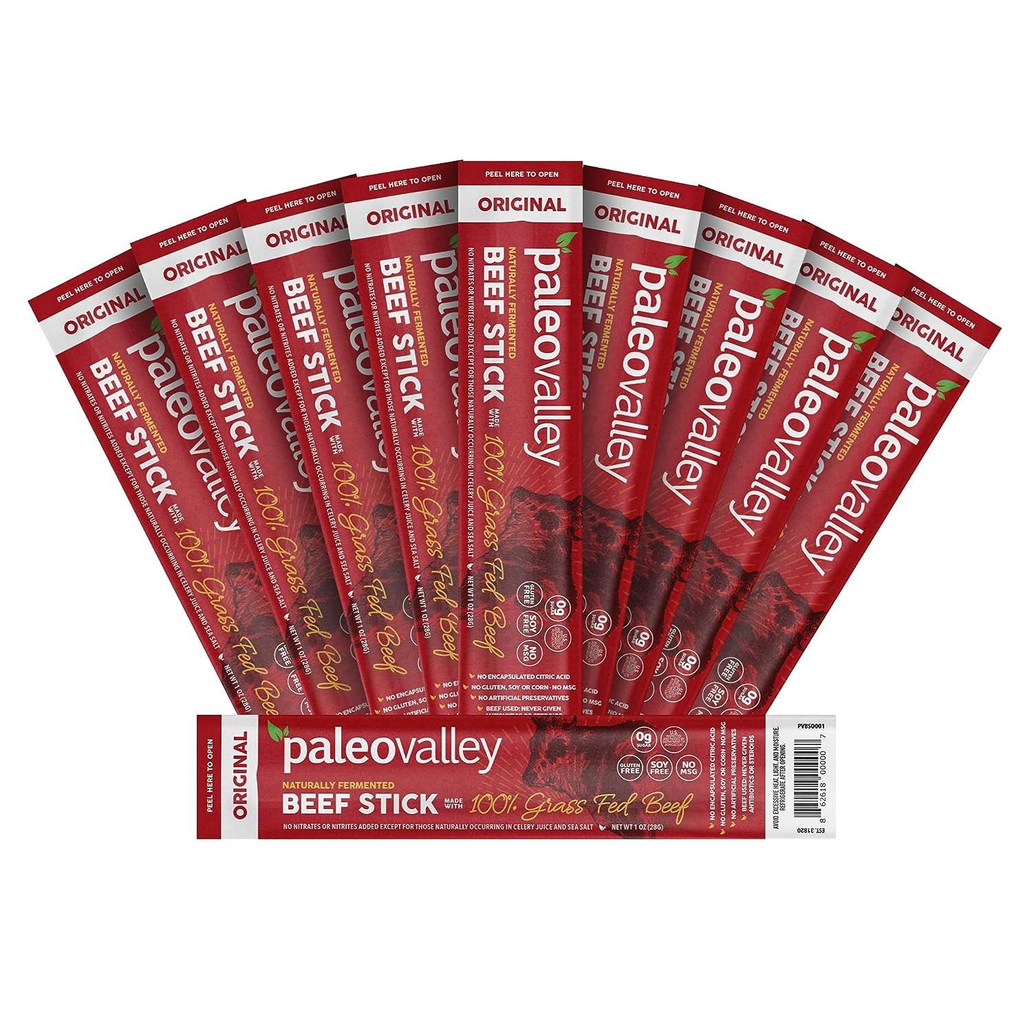 100% Grass Fed Original Beef Sticks – Delicious Gluten Free Beef Snack – High…