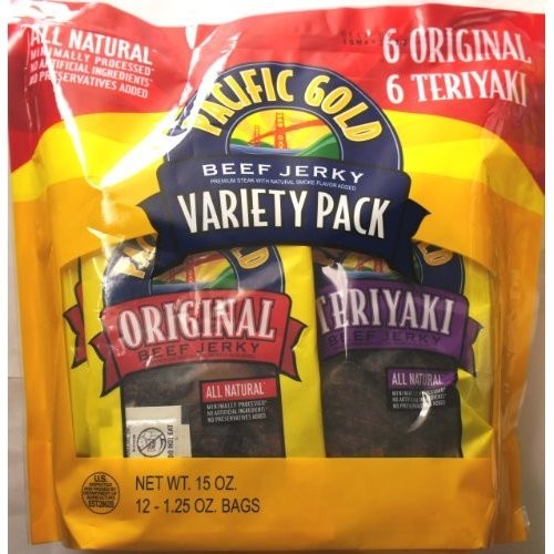 COS-SL 12 Variety Pack Pacific Gold Beef Jerky 1.25 Ounce (Pack of 12), Red