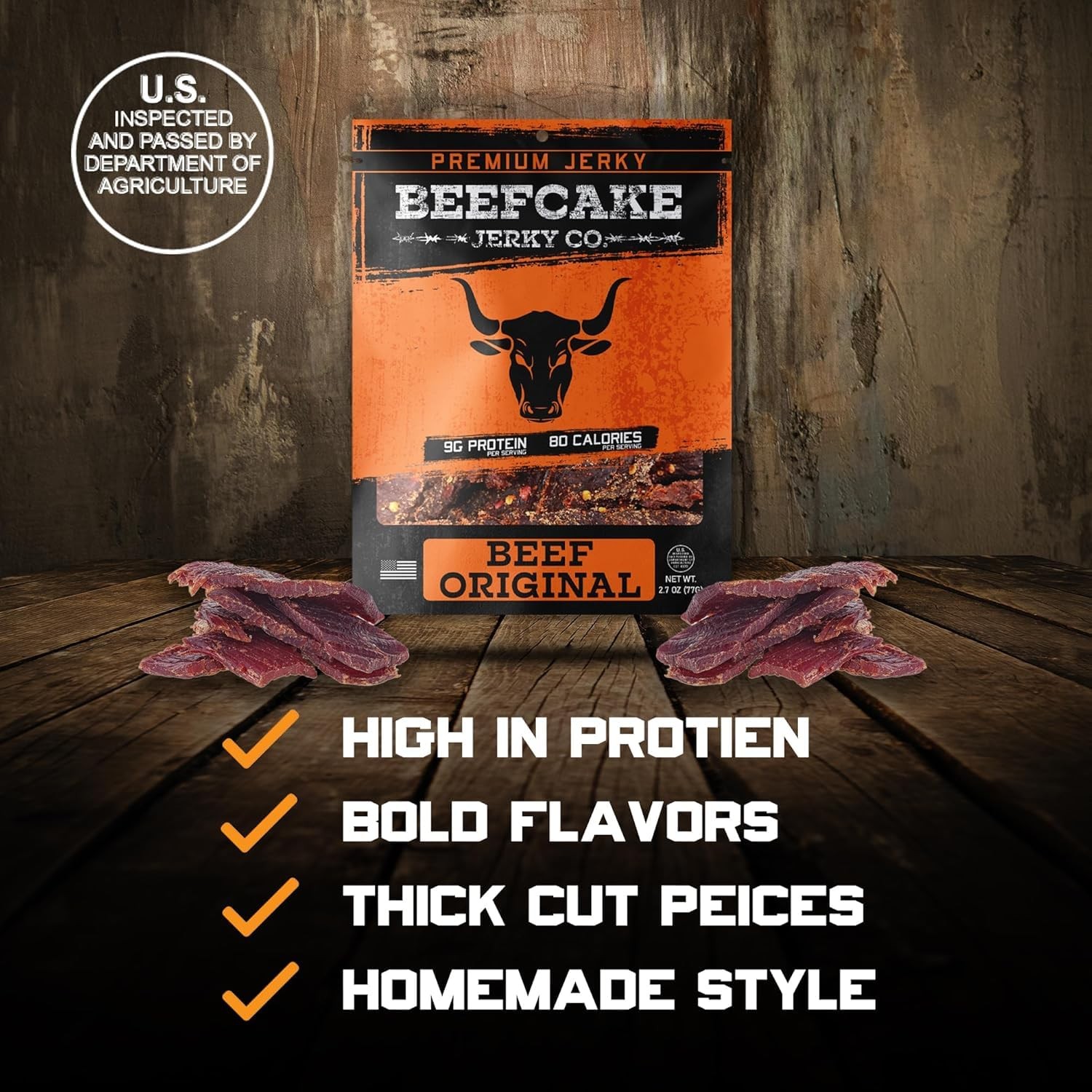 BEEFCAKE Jerky Spicy Pork Jerky Sweet Heat Beef Hot Spicy Meat Snacks, 9 Gr…