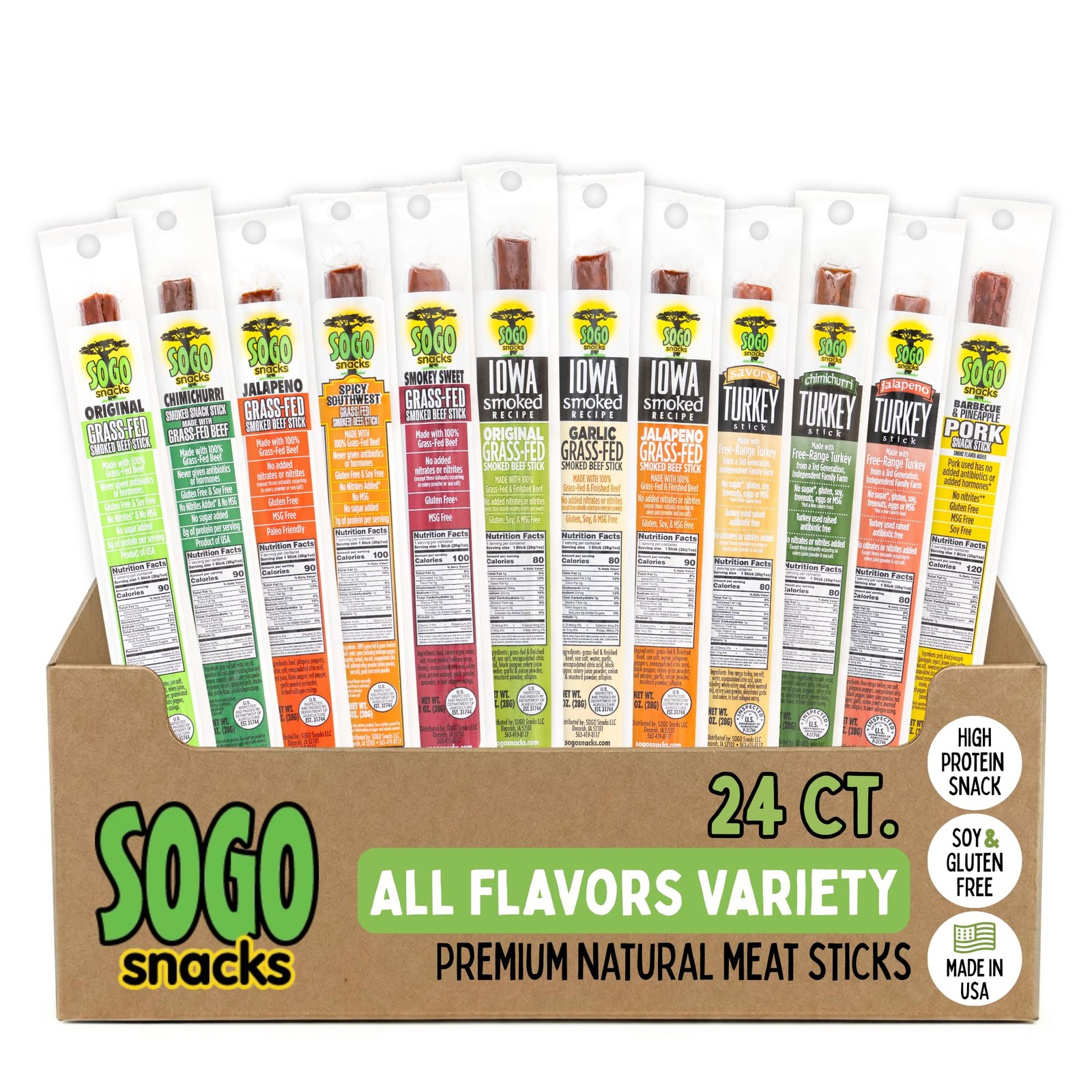 12 Flavor Variety Meat Sticks. No Added Nitrates, Gluten, Soy, MSG, Dairy, Nu…