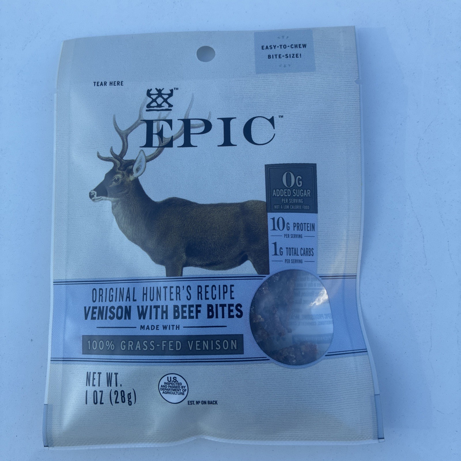 Epic Venison With Beef Bites 1 Oz Bag. 100% Grass-Fed Venison