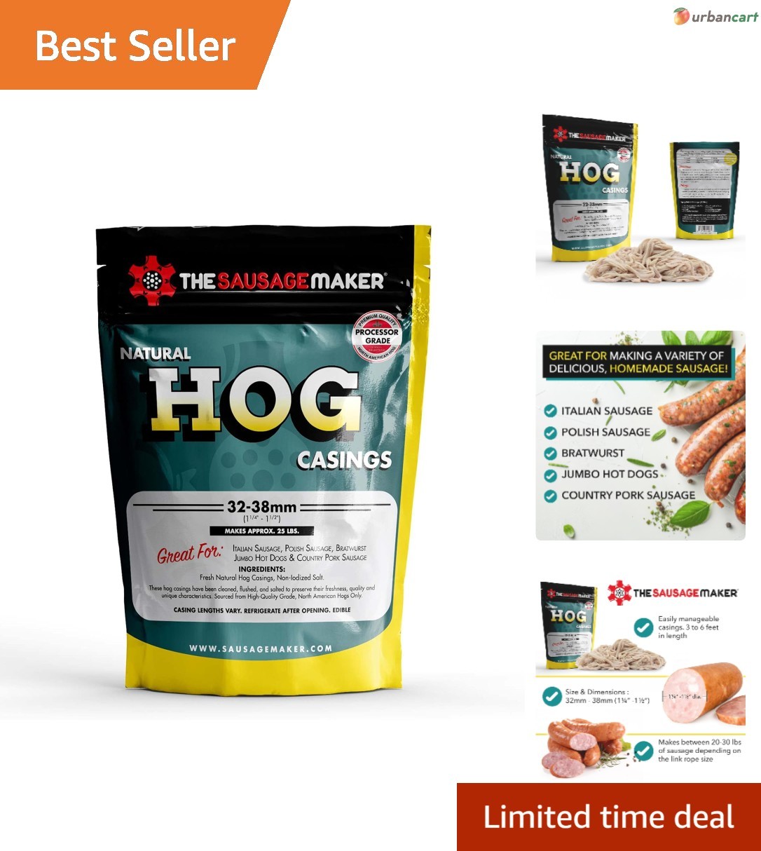 Natural Hog Sausage Casings 32-38mm – Ideal for Homemade Sausages & Hot Dogs