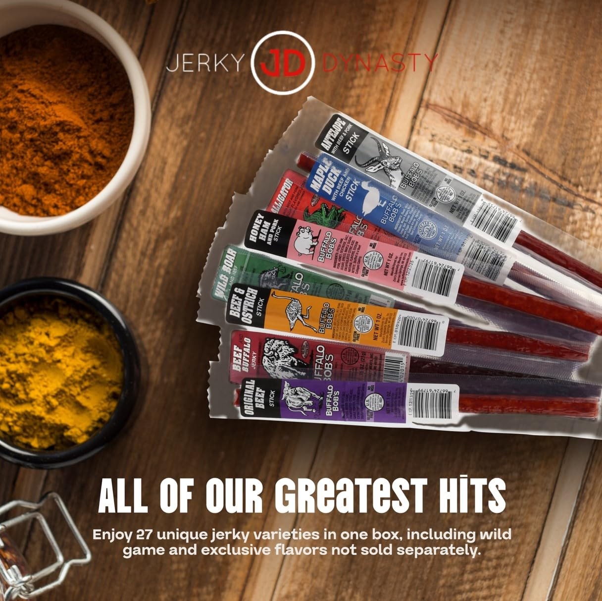 Jerky Dynasty The Ultimate 27-Piece Exotic Jerky Gift Set – Buffalo Bobs Wild…