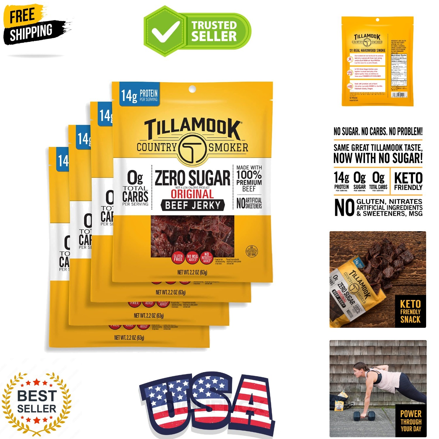 Tillamook Country Smoker Keto Friendly Zero Sugar Beef Jerky, , 2.2 Ounce Pac…