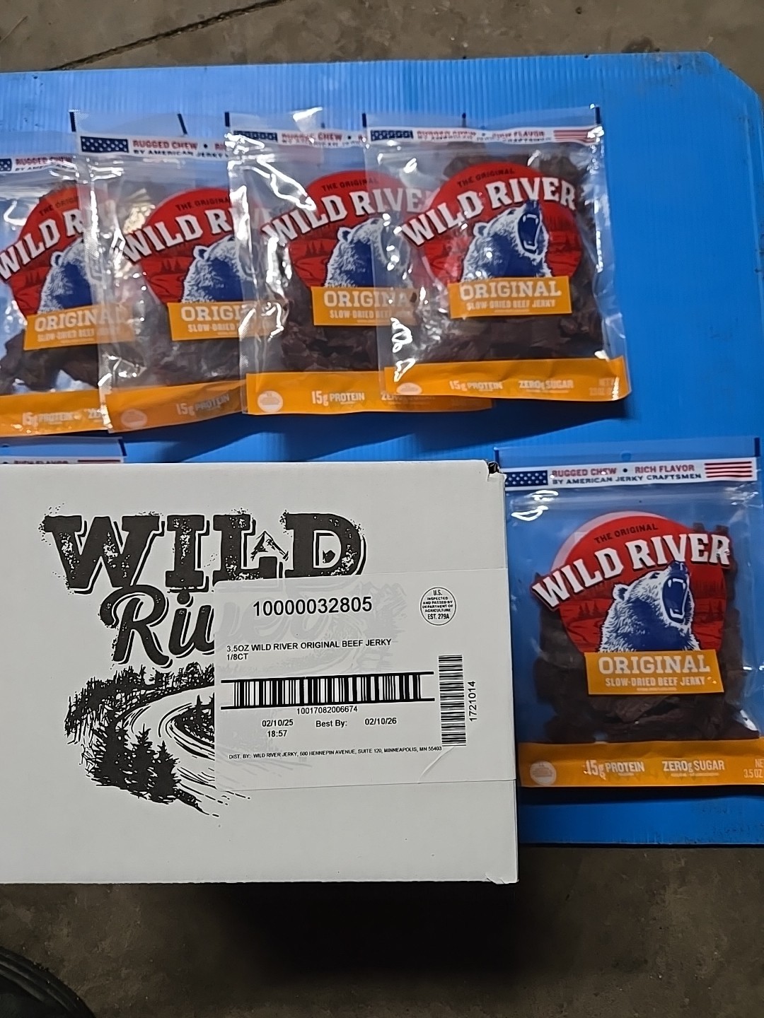 Wild River Original 100% Beef Jerky Case of 8, Best by 2/10/2026 28oz Total