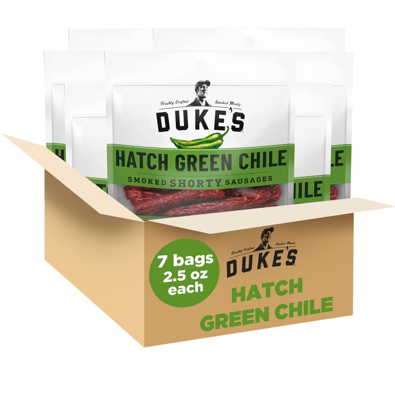 Pork Hatch Green Chile Smoked Shorty Sausages, 7g Protein Per Serving, 2.5 oz…