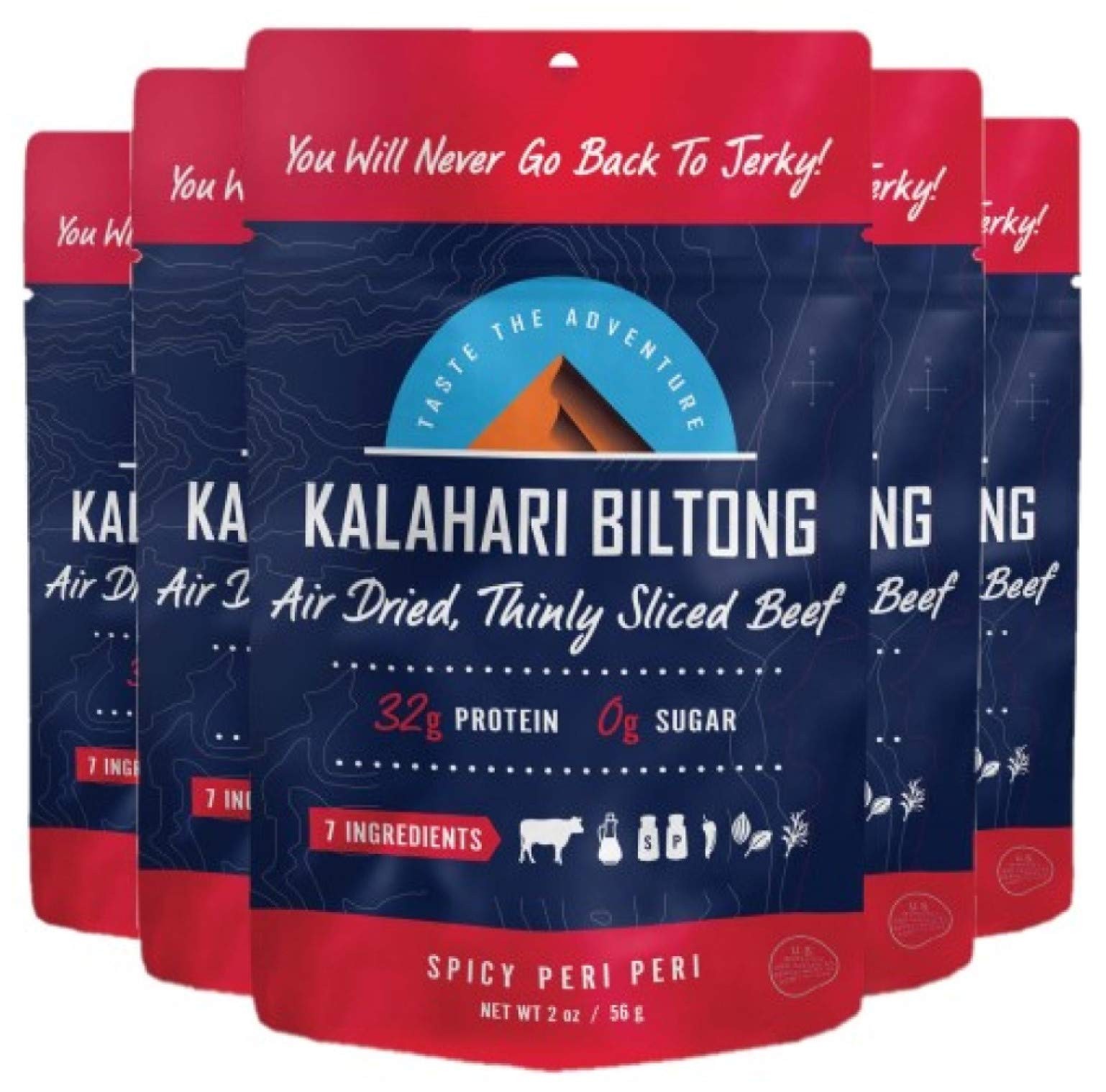 Kalahari Biltong | Air-Dried Thinly Sliced Beef | Spicy Peri Peri | 2oz Pack …