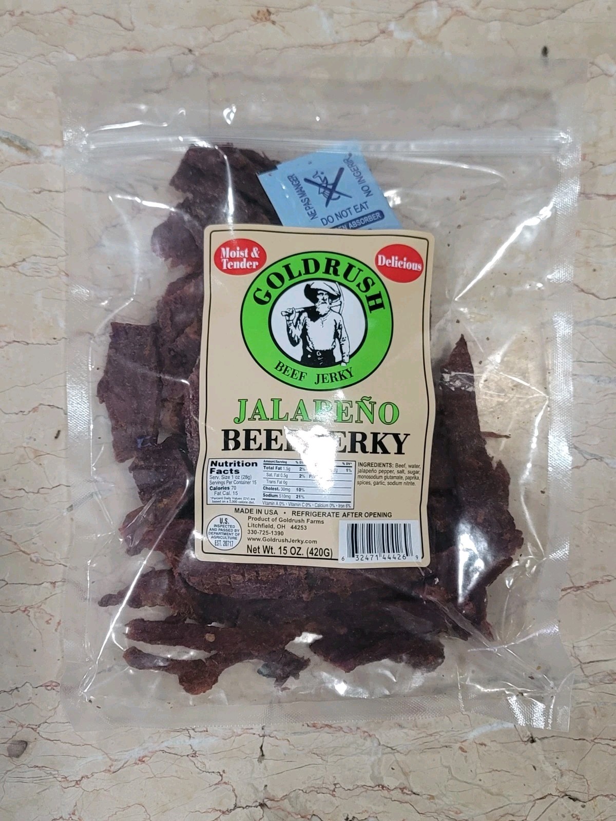 GOLD RUSH **Moist & Tender** JALAPENO Flavor Beef Jerky 15 oz.