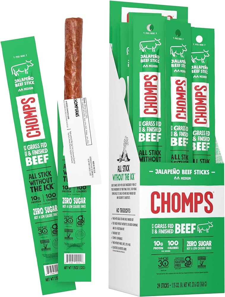 CHOMPS Grass Fed Italian Style Beef Jerky Snack Sticks, Keto, Whole30,