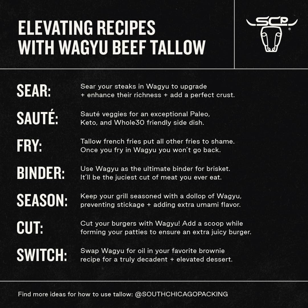 100% Pure Wagyu Beef Tallow, 42oz – Paleo Keto Cooking Fat for Searing & Frying
