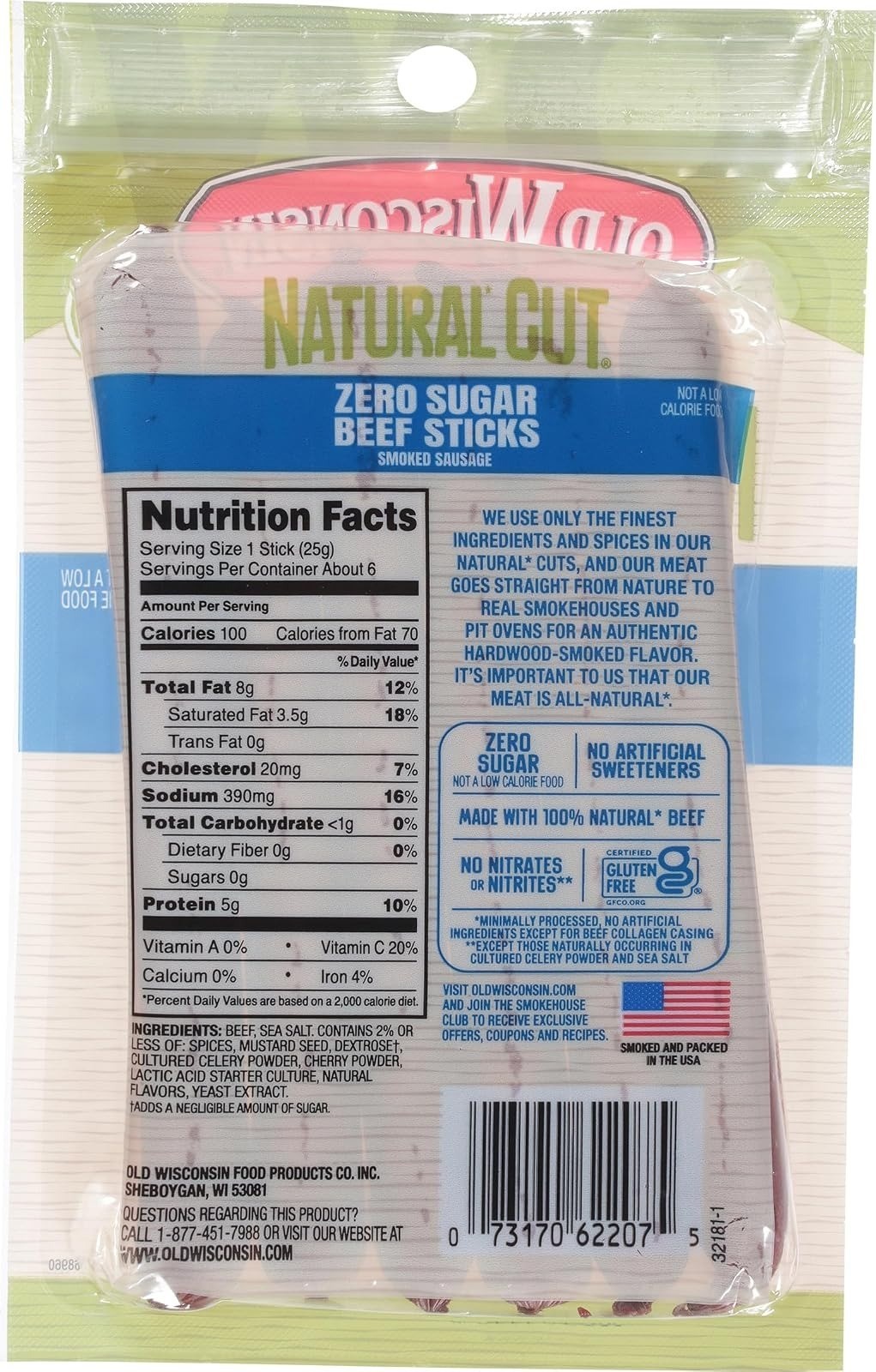 Old Wisconsin Beef Sausage Sticks, Zero Sugar, High Protein, Gluten Free