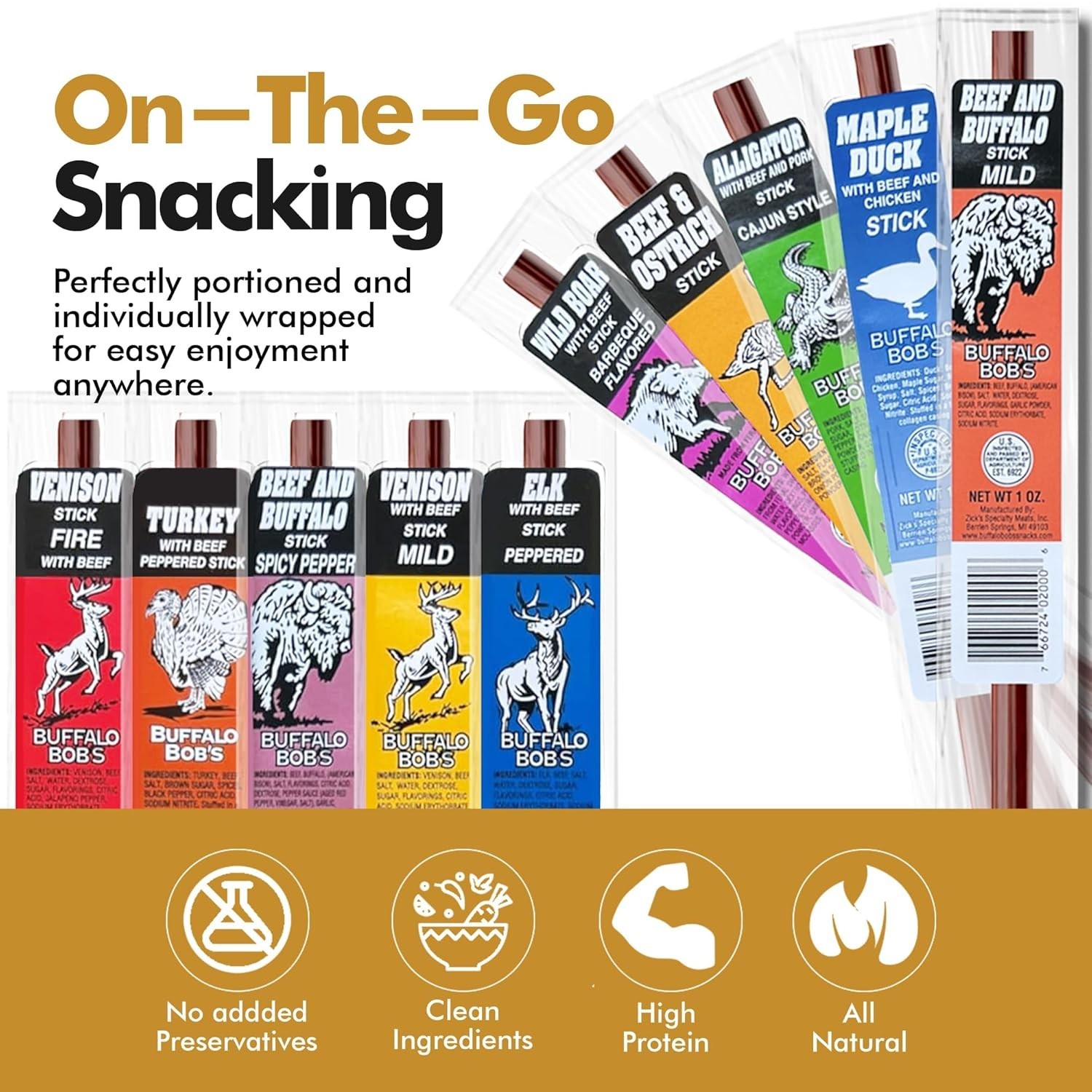 Wild Game Exotic Meat Sticks 10-Pack | Ultimate Beef Jerky | Savory Snacks Va…