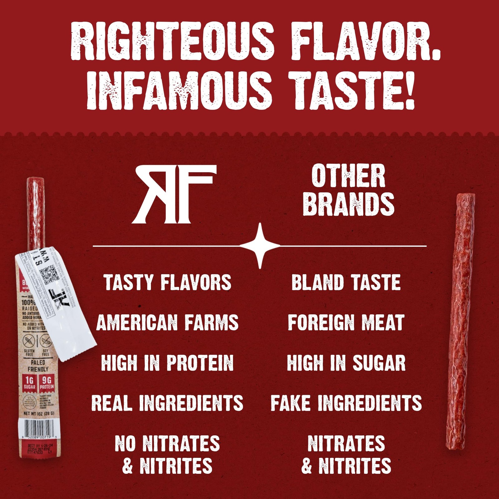Righteous Felon Meat Sticks | 100% Beef Sticks | Gluten Free & Keto Meat Stic…