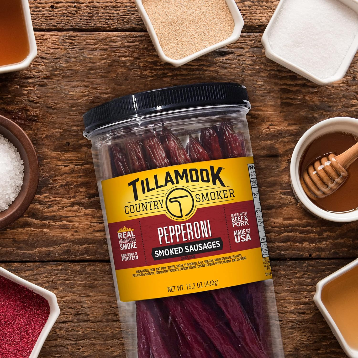 Real Hardwood Smoked Sausages, Pepperoni, 15.2 Ounce Tall Jar, 20 Count