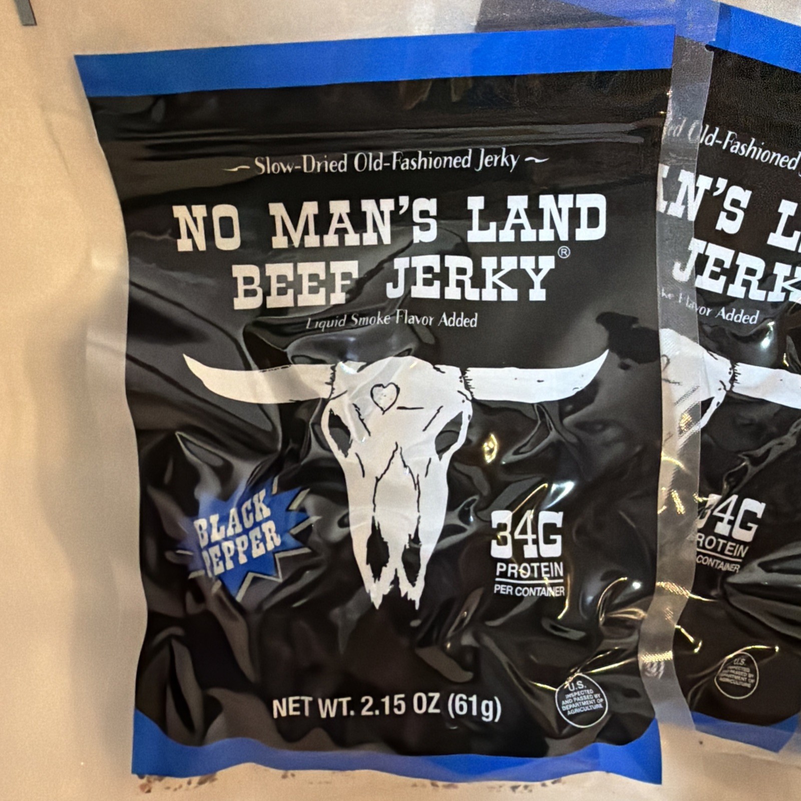 (3 ) No Mans Land Beef Jerky 2.15 oz Black Pepper Premium Jerky Expires 04/2027