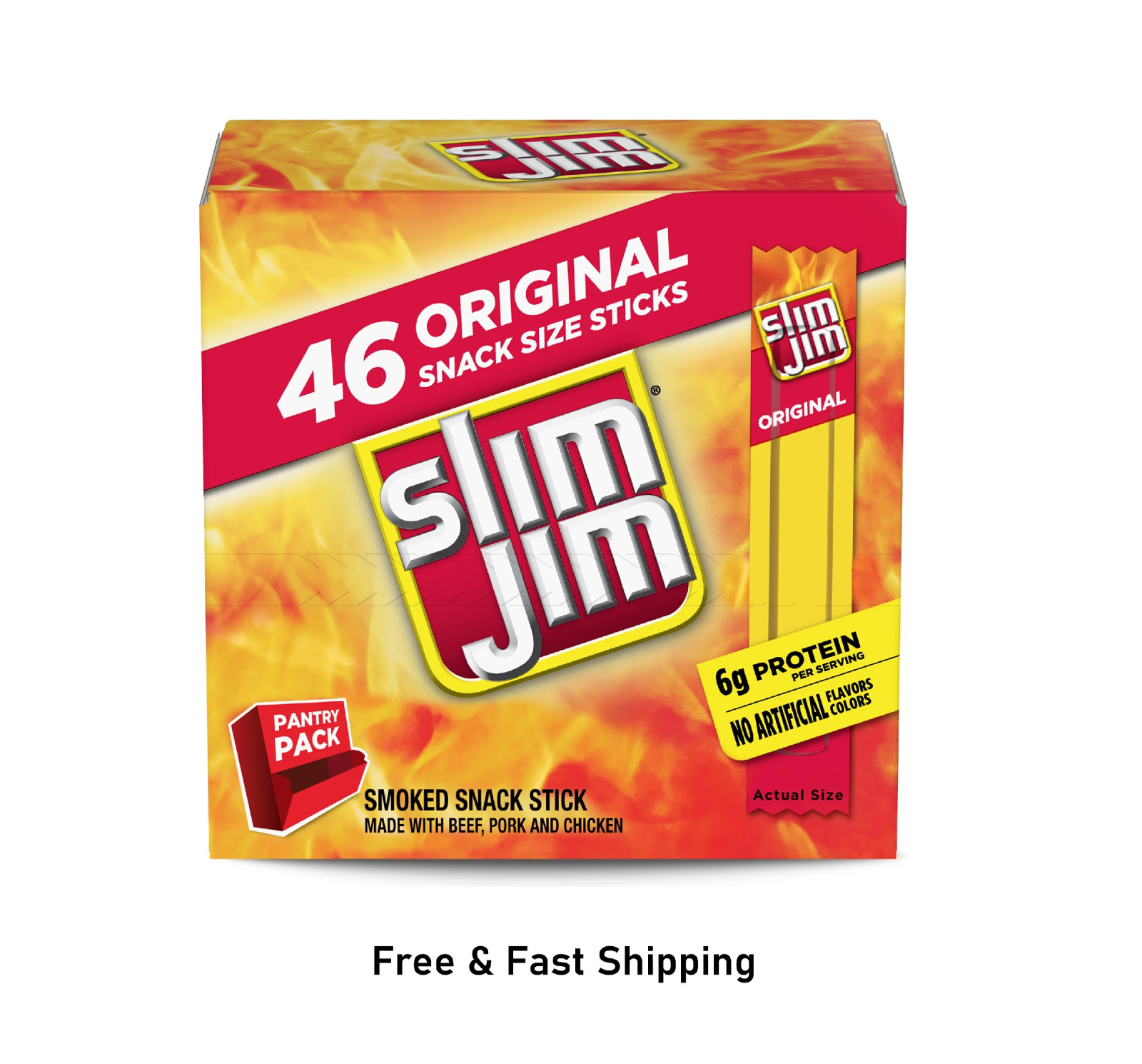 Slim Jim Smoked Snack Sticks with Beef, Pork & Chicken – Pack of 46